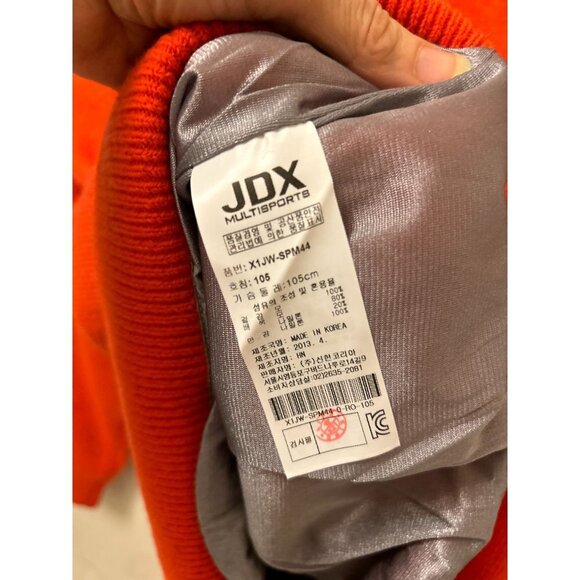JDX 1/4 Zip Pullover Sweater Lined Wool Orange Gray Geometric Design Sz Large - Picture 8 of 9